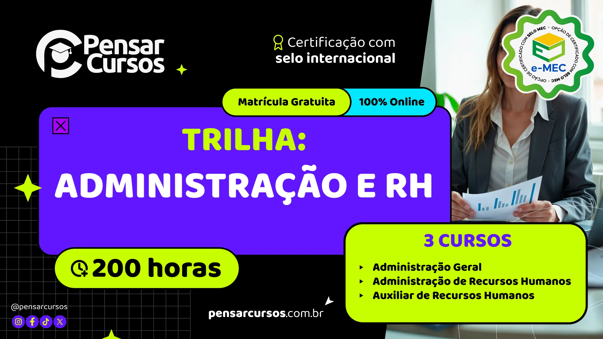 Trilha Administração e Rh - Administração Geral + Administração de Recursos Humanos + Auxiliar de Recursos Humanos