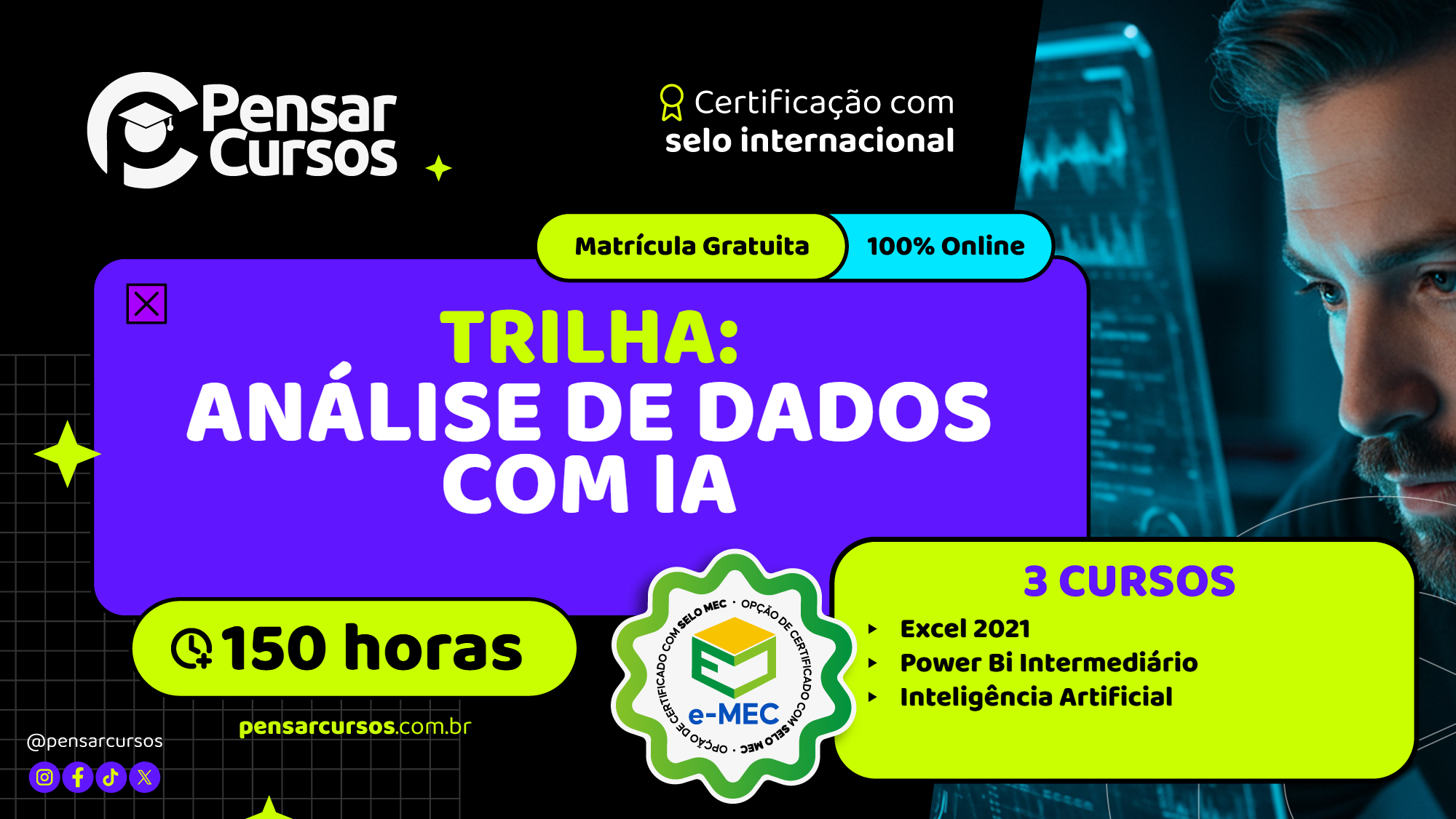 Trilha Análise de Dados com IA - Excel 2021 + Power BI Intermediário + Inteligência Artificial